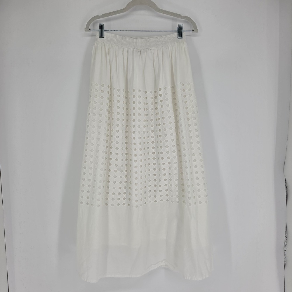 Womens 100% Cotton Eyelet Maxi Skirt Small Minimalist Summer Capsule Fairy White - Picture 4 of 11